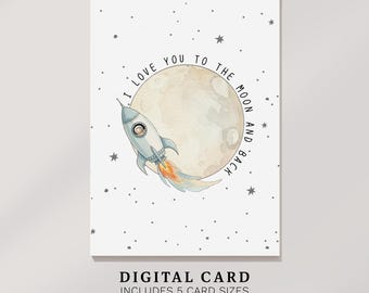 Ti amo fino alla luna e ritorno: divertente biglietto d'auguri stampabile (download digitale)