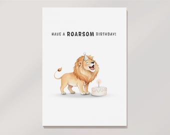 Verjaardagskaart leeuw, leuke afdrukbare wenskaart (digitale download)