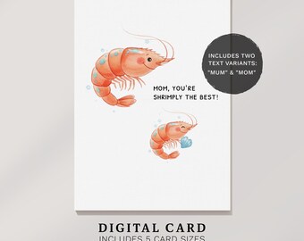 Garnalenmoederdagkaart: leuke afdrukbare wenskaart (digitale download)