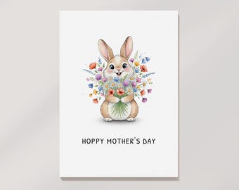 Moederdagkaart Bunny Rabbit: leuke afdrukbare wenskaart (digitale download)