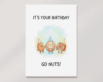 Go Nuts-verjaardagskaart: leuke afdrukbare wenskaart (digitale download)