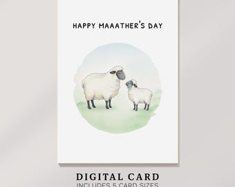 Moederdagkaart schapen: leuke afdrukbare wenskaart (digitale download)