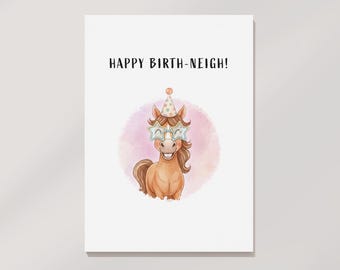 Verjaardagskaart paard: leuke afdrukbare wenskaart (digitale download)