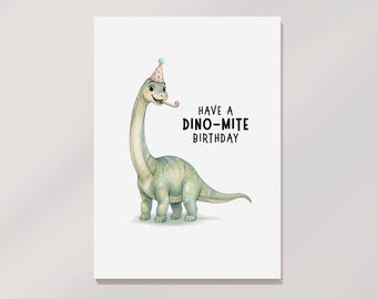Verjaardagskaart dinosaurus: afdrukbare wenskaart (digitale download)