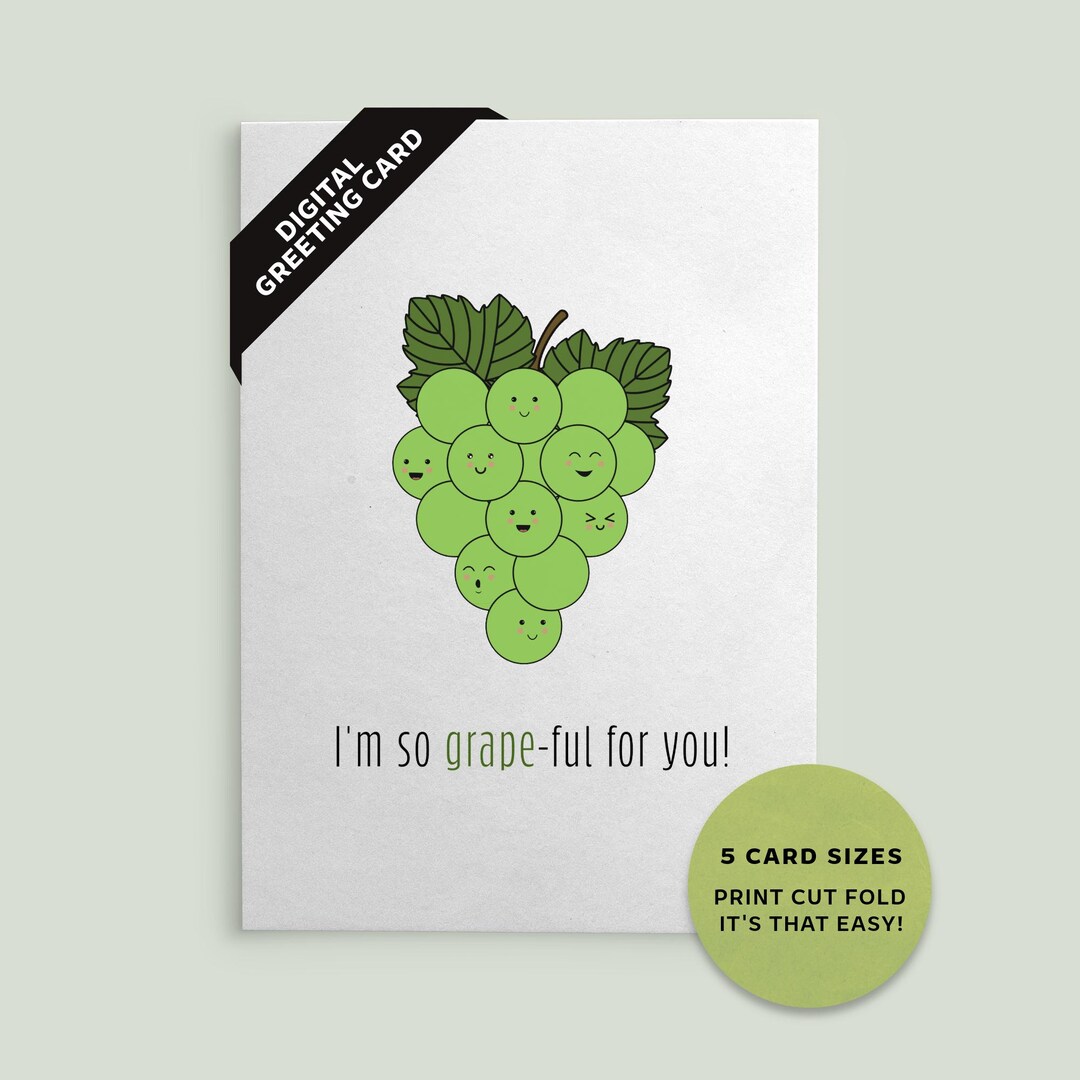 Cute Uplifting Greeting Card, Grape-ful for You! Fun Pun Design ...