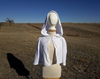 Cape de mariée en polaire blanche, Cape à capuche, voile à la main, mariage d'hiver