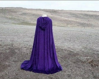 Purple Velvet Halloween Cloak Renaissance  Costume Hooded Medieval Wedding Cape Fantasy CosPlay Mardis Gras