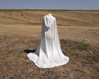 White Bridal Cape Hooded Cloak Wedding Gothic Medieval  Halloween Costume  Renaissance Clothing Long Train