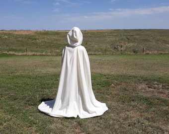 Ivory Cape Bridal Cloak Fleece Hooded Halloween Costume Wedding Renaissance Medieval