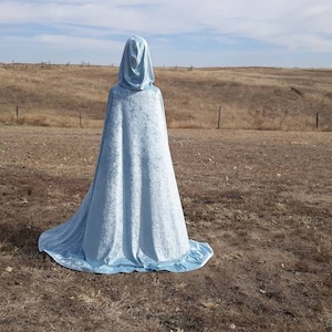 Blue Velvet Cape Something Blue Ice Queen Halloween Costume Hooded Cloak Medieval Fairy Godmother Princess Bridal Cape Storybook Fairytale