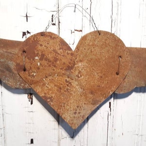 Rusty Tin Heart with Wings Antique Tin Upcycled From Barn Roof Home Decor Rustic Primitive Valentine's Day Gift Decoration image 7