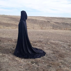 Black Velvet Halloween Cape Witch Costume Gothic Clothing Medieval Wedding Renaissance Festival Vampire Cloak Goth Fantasy Sorcerer