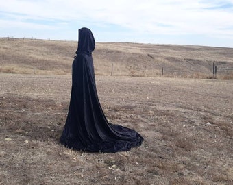 Black Velvet Halloween Cape Witch Costume Gothic Clothing Medieval Wedding Renaissance Festival Vampire Cloak Goth Fantasy Sorcerer