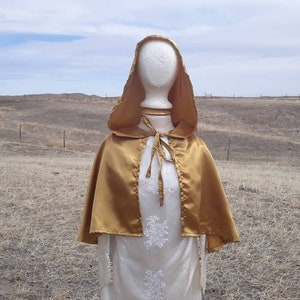 Gold Satin Capelet Hooded Wedding Cloak Adult Clothing Shrug Costume Cape Cosplay Halloween Animae Prom
