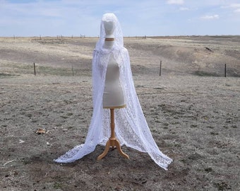 White Lace Bridal Cloak Hooded Wedding Cloak Cape Renaissance Clothing Handfasting