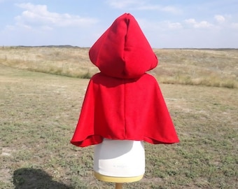 Red Wool Hooded Capelet: Halloween Fairytale Cloak, Little Red Riding Hood