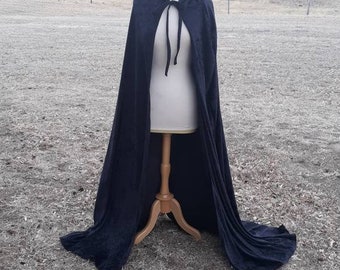 Halloween Hooded Cape Black Gothic Witch Velvet Cloak Costume Steampunk Vampire Fantasy Cosplay