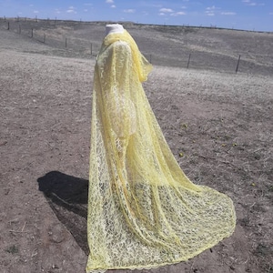 Yellow Lace Hooded Cloak Bridal Cape Renaissance Medieval Costume Wedding Handfasting Veil
