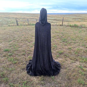 Black Velvet Hooded Cloak: Glitter Halloween Costume