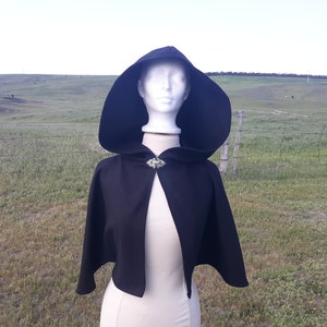 Capa de lana negra Ropa gótica Capa con capucha Ropa para adultos Bolero Disfraz de Halloween Capucha
