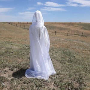 White Bridal Cloak Wedding Cape Renaissance Clothing Alternative Wedding Veil Irredescent Halloween Ghost Costume image 3