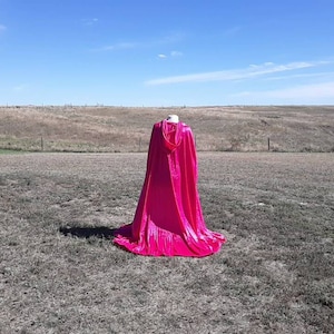 Hot Pink Velvet Valentine's Day Cloak Fuscia Princess Wedding Cape Renaissance Costume Prom Mardi Gras Bridal Cape image 1