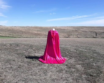 Hot Pink Velvet Valentine's Day Cloak Fuscia Princess Wedding Cape Renaissance Costume Prom Mardi Gras Bridal Cape