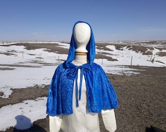 Blue Velvet Capelet Hooded Cloak Adult Clothing Shrug Something Blue Wedding Bridal Cape