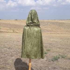 Olive Green Velvet Cape Shrug Hooded Everday Cape Halloween Costume