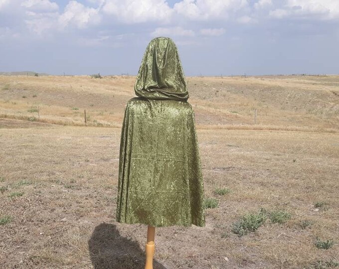 Dark Green Velvet Hooded Ruffle Cape