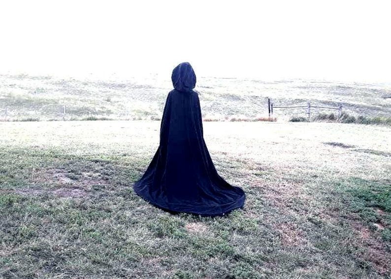 Black Cloak Hooded Fleece Cape Halloween Costume Renaissance Medieval Clothing Gothic Steampunk image 6