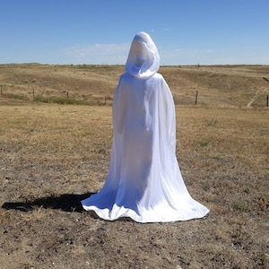 White Hooded Cape Crushed Satin Cloak Halloween Ghost Costume Wedding Cloak Bridal Cape Renaissance Clothing