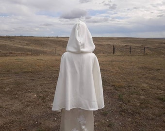 Ivory Fleece Bridal Cape Wedding Shrug Hooded Capelet Handfasting Veil Gift for Bride