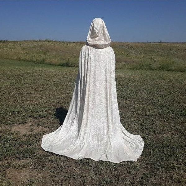 Champagne Bridal Cloak Velvet Hooded Cape Medieval Wedding Renaissance Clothing Halloween Costume Handfasting Storybook Fairytale