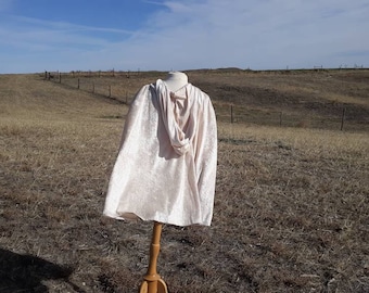 Ivory or Champagne Velvet Bridal Cape Wedding Shrug Hooded Veil Handfasting Capelet