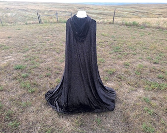 Black Glitter Velvet Hooded Cloak: Glitter Halloween Costume