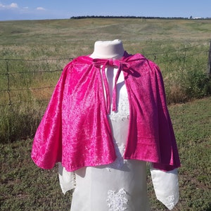 Hot Pink Velvet Bridal Capelet Hooded Wedding Cloak Fuscia Cape Adult Clothing Shrug Prom
