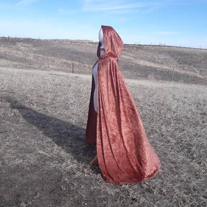 Copper Rust Hooded Cloak Brown Crushed Velvet Cape Renaissance Clothing Halloween Costume Fall Wedding Bridal Cape