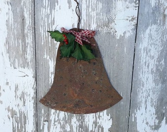 Christmas Bell Rustic Tin Antique Tin Upcycled From Barn Roof Primitive Farmhouse Decor