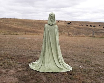 Sage Green Halloween Hooded Velvet Cloak Fairytale Woodland Costume Medieval  Renaissance Festival Wedding Cape Bridal