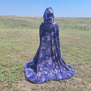 Purple Celestial Fleece Hooded Magic Cloak Halloween Adult Costume Magic Cape Trick or Treat Renaissance Festival Medieval Astrology Zodiac