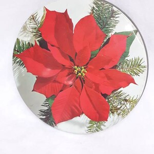 Christmas Vintage Tin Metal Round Storage Poinsettia Retro Collectible Olive Can