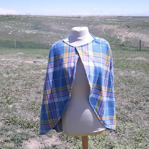 Blauwe geruite fleecemantel Everyday Cape Pashima volwassen kleding geruit patroon