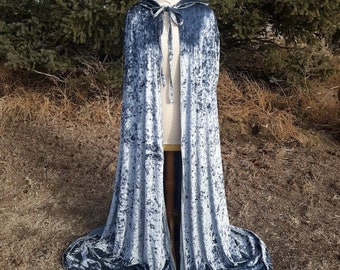 Blue Velvet Hooded Cape Steampunk Fantasy Cosplay Costume Animae Wedding Bridal Renaissance Clothing Magical Ethereal Winter Wedding