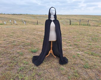 Black Halloween Hooded Cloak Witch Cape Burnout Velvet Hooded Renaissance Medieval Gothic Costume Vampire