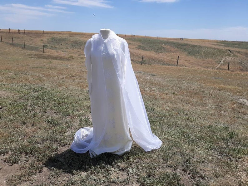 White Bridal Cloak Wedding Cape Renaissance Clothing Alternative Wedding Veil Irredescent Halloween Ghost Costume image 8