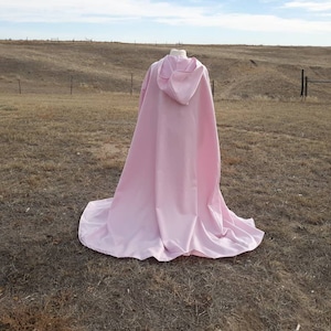 Pink Satin Hooded Cloak Bridal Cape Wedding Veil Renaissance Clothing Princess Costume