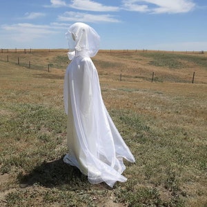 White Bridal Cloak Wedding Cape Renaissance Clothing Alternative Wedding Veil Irredescent Halloween Ghost Costume image 5