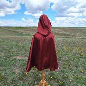 Copper Rust Hooded Cloak Brown Satin Cape Renaissance Clothing Halloween Costume Fall Wedding Bridal Cape