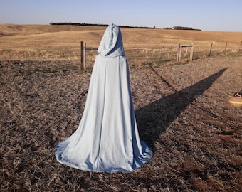 Blue Wedding Cape Hooded Cloak  Medieval Fairy Godmother Halloween Costume Bridal Cape Something Blue
